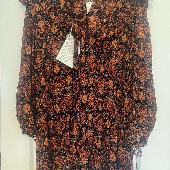 NWT-ANTIK BATIK-Mylo Ruffle-Trimmed Printed Crepe Mini Dress - Picture 3 of 6